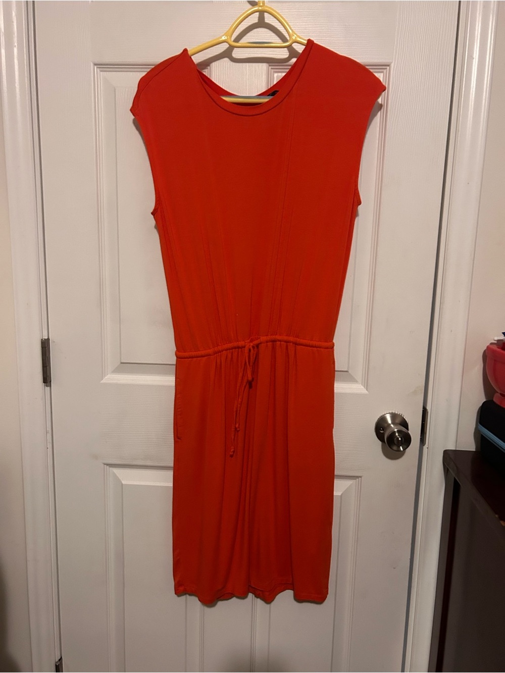 Sleeveless Orange Drawstring Waist Women’s Dress